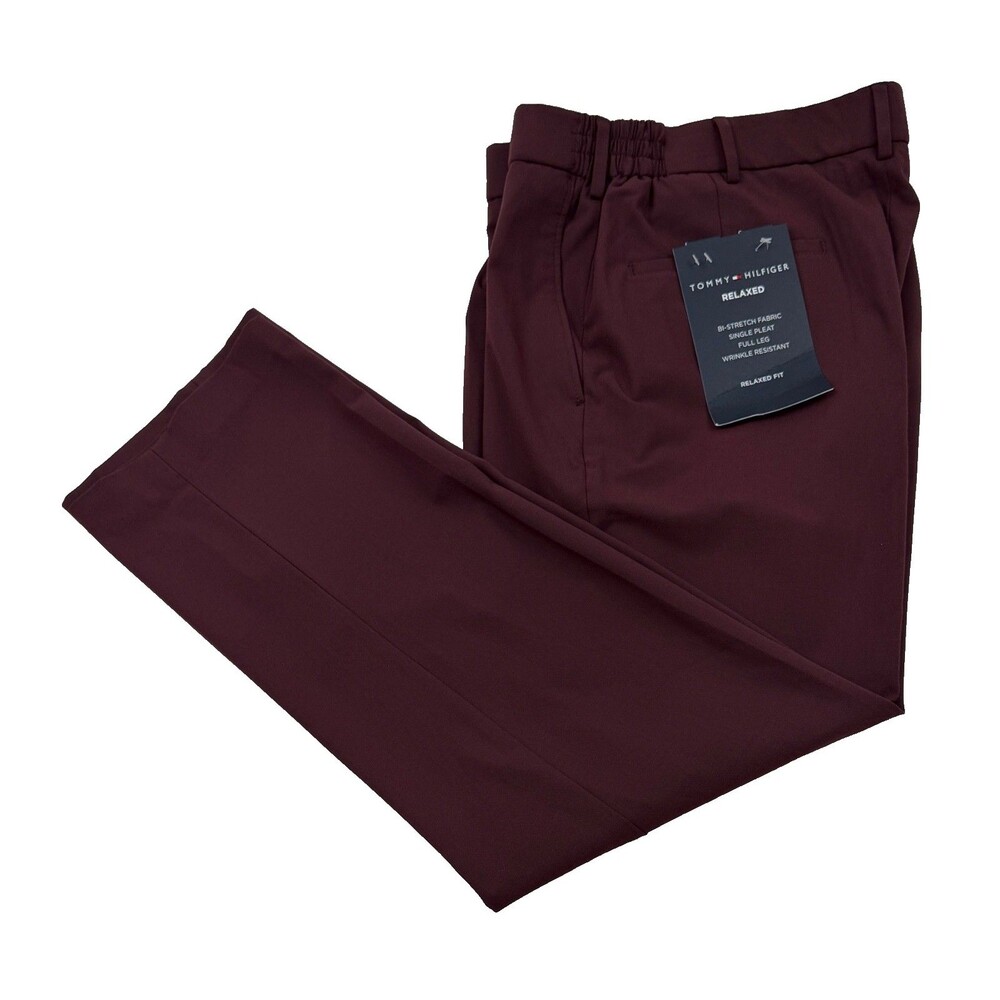 $95 NEW TOMMY HILFIGER MENS 33X30 WINE/BURGUNDY RELAXED FIT DRESS PANTS/SLACKS